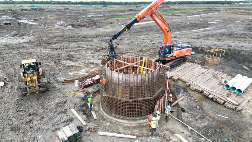 Trinity Landing — Caisson cage and long-reach excavator